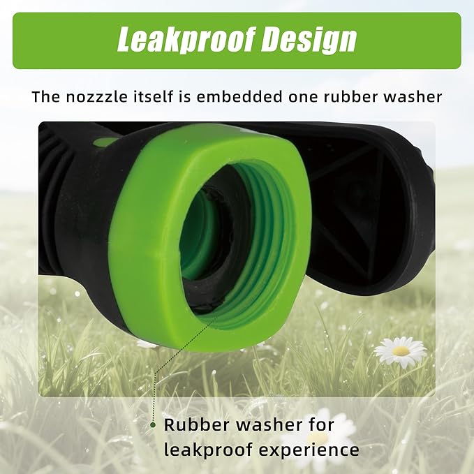 Garden Hose Nozzle Sprayer– this high heavy-duty spray nozzle offer 7 watering patterns for watering plants, lawns & gardens, washing cars, household cleaning and showering pets. (Green)