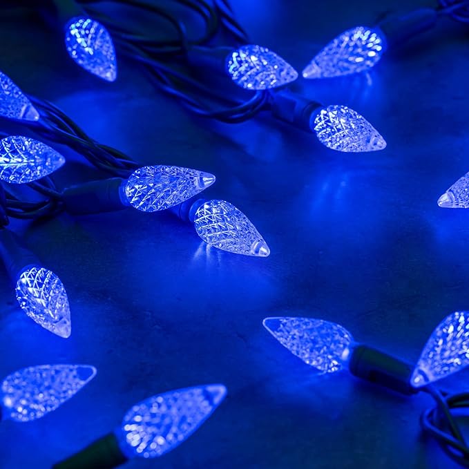 YULETIME Blue C6 Strawberry LED Christmas Lights, 33 ft 100 Count 4" Spacing One-Piece High Waterproof UL Certified String Light (Blue)