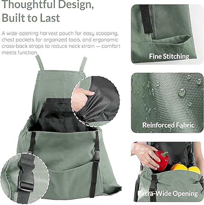 Harvesting Apron - Gardening Aprons with Pockets,with Pockets for Women & Men - Garden Apron 7 Pockets & Internal Drawstring Bag - Great Gift