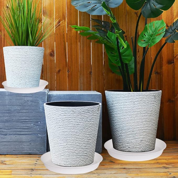 2 Pack of 19 inch Plant Saucer, 2.7" Depth Tray, Large Deep Garden Plastic Flower Planter Plant Trays for Indoors Outdoor Bath Bath (19", Creamy White)