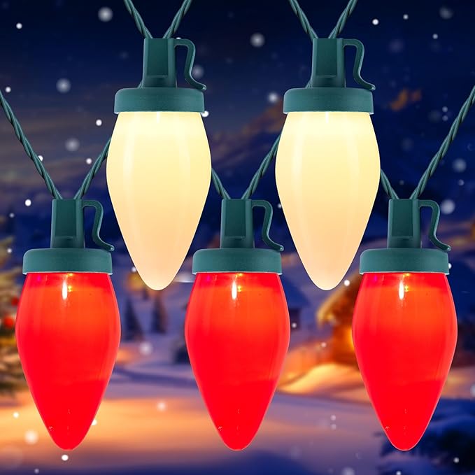 C9 Christmas Lights Outdoor Waterproof, 81 Feet 100 LED String With Timer & 8 Light Mode, Connectable Christmas Tree for Indoor Outside Roofline Patio Decorations, Red & Warm White