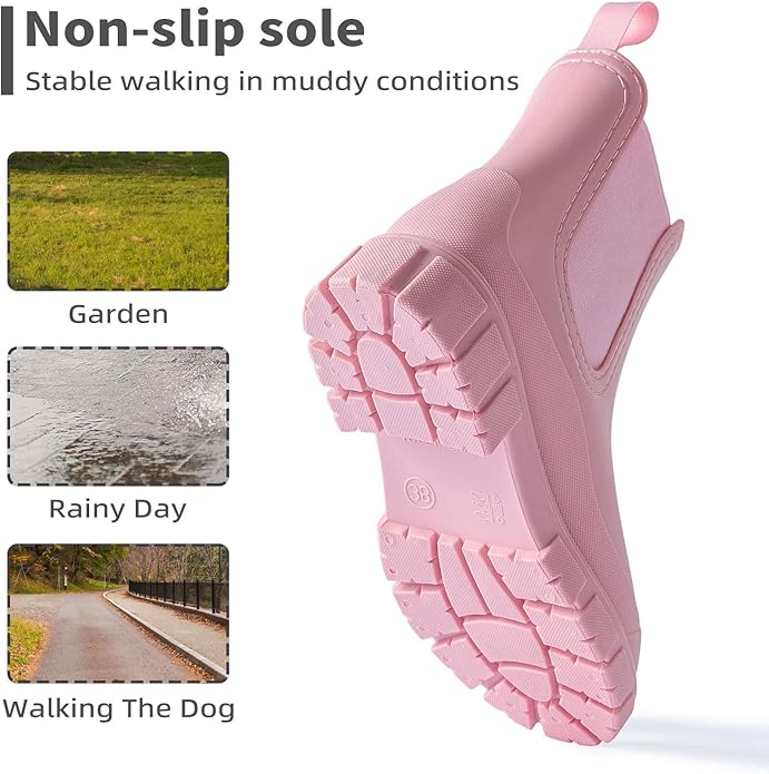 Drecage Womens Rain Boots Waterproof Rubber Garden Shoes Short Ankle Chelsea Boots Slip-Resistant