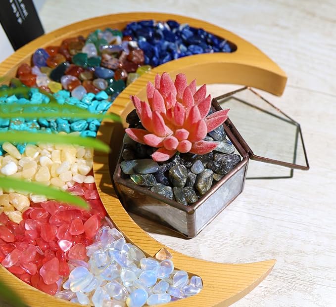 QINJIEJIE 0.9Lbs Labradorite Crystal Chips Vase Filler Crushed Rocks Aquarium Polished Gravel Decorative Plants Succulent Small Stones Terrarium Irregular Shaped Pebbles Fish Tank Bulk Sand