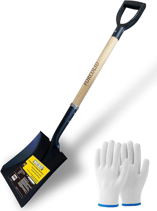 Flat Shovel, Square Shovel for Transfer Snow, 41 inch Long, Durable D Grip, for Farming, Outdoor Works, Gardening, Landscape Works