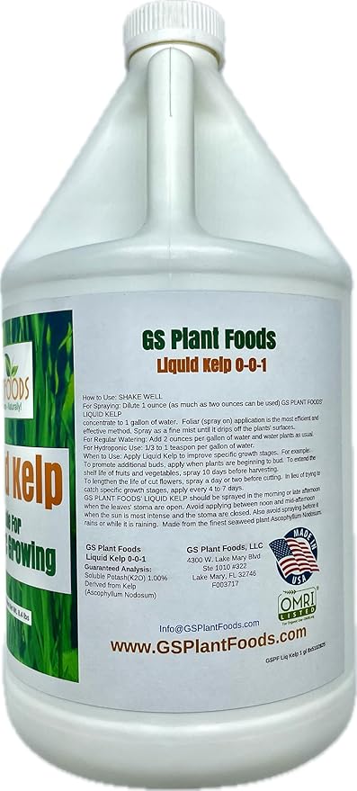GS Plant Foods Liquid Kelp Fertilizer – Suitable for Organic Growing, OMRI Listed Seaweed Concentrate for Lawns, Gardens & Soil - 1 Gallon (Makes Up To 800+ Gallons)