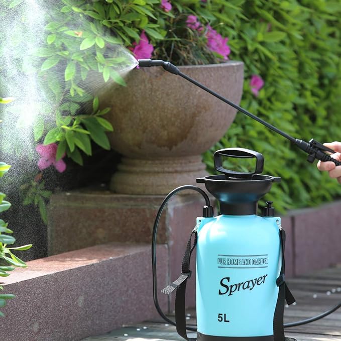 CLICIC Lawn and Garden Portable Sprayer - 1.3 Gallon/5 L Pump Pressure Sprayer Includes Shoulder Strap.