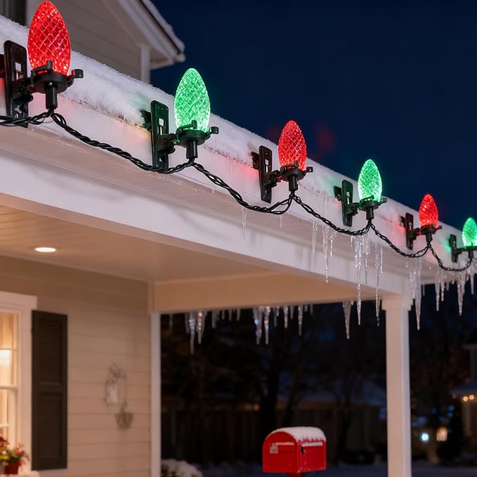 TW SHINE C9 Christmas Lights, 100 LED 66 FT Christmas String Lights Outdoor with 100 Spring Clips and Timer, Waterproof Connectable for Indoor Yard Xmas Tree House Decorations (Red & Green)