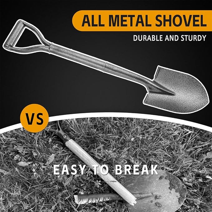 All Metal Shovels for Digging Gardening - 30in Small Shovel Spade with Short D Handle and Steel Blade - Perfect for Camping Planting Overlanding