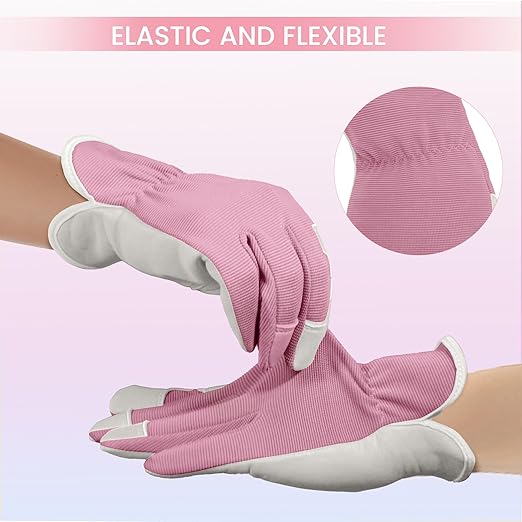 Gardening Gloves, Garden Gloves for Women and Men, Thorn Proof Working Gloves, Durable Leather Work Garden Gloves for Yard & Outdoor Work, Pink, S