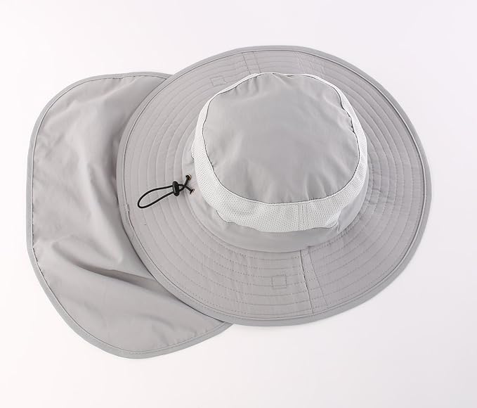 Home Prefer Outdoor UPF50+ Mesh Sun Hat Wide Brim Fishing Hat with Neck Flap Sun Hat for Men Women