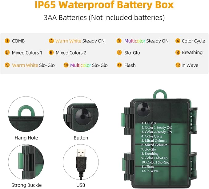 Christmas Lights 33ft 100 LED Battery String Lights with Timer Memory Function USB or Battery Powered Waterproof String Lights for Indoor Outdoor Decoration