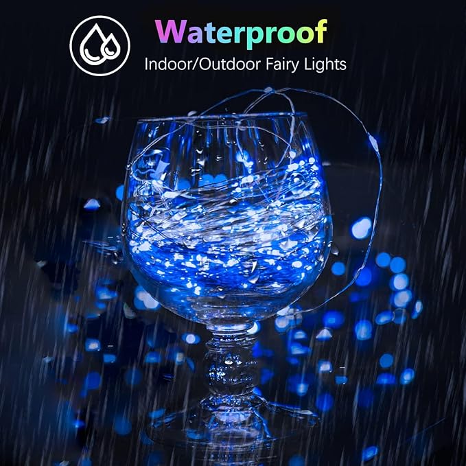 2 Pack 33FT 100LED Christmas Battery Operated Fairy Lights with Remote, Waterproof Battery Christmas Twinkle Light with Timer, String Lights for Bedroom Christmas Decorations (Blue)