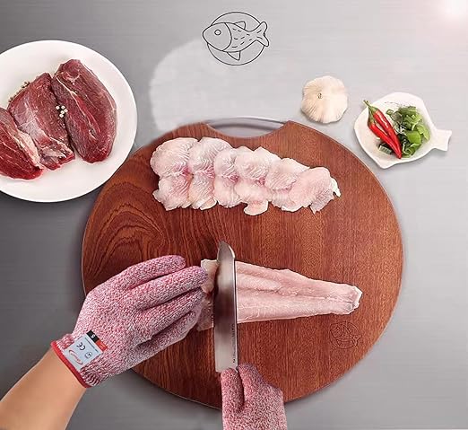 Cutting Gloves, 1 Pairs of Cut Resistant Gloves Food Grade, Cut Resistant Gloves for Kitchen, Oyster Shucking, Fish Fillet Processing, Carving Wood and Gardening(Large-Red)