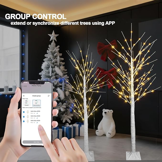 3PACK Lighted Birch Tree 4FT 5FT and 6FT, Smart White Christmas Tree with Lights with APP Home Decor, Warm White, Timing, Dimmer, Group Control, Music Sync, Holiday Decor Indoor/Outdoor Use