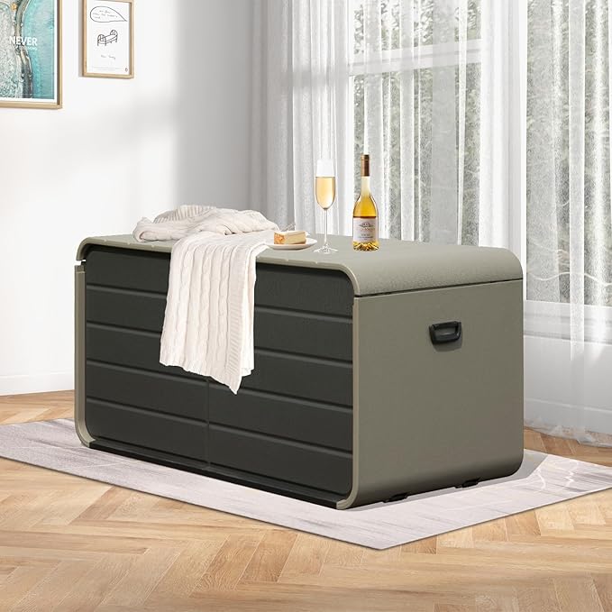 Domi 200 Gallon Outdoor Storage Box – Waterproof, UV-Resistant Deck Box with Lockable Lid for Patio Furniture, Garden Tools, Delivery Packages (Large Resin Storage Bin）