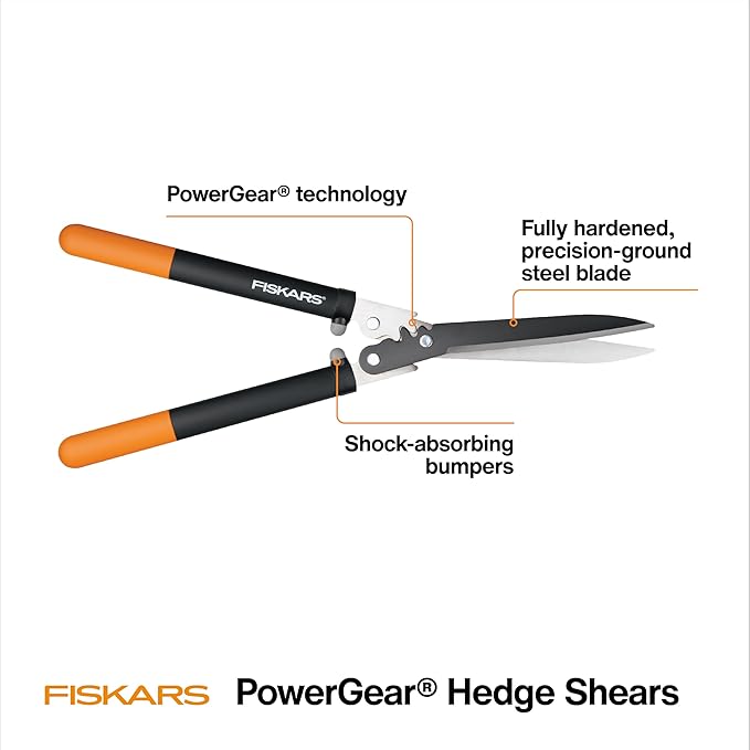 Fiskars PowerGear Hedge Shears - 23" Stainless Steel Blades - Plant Cutting Scissors with Sharp Precision-Ground Steel Blade
