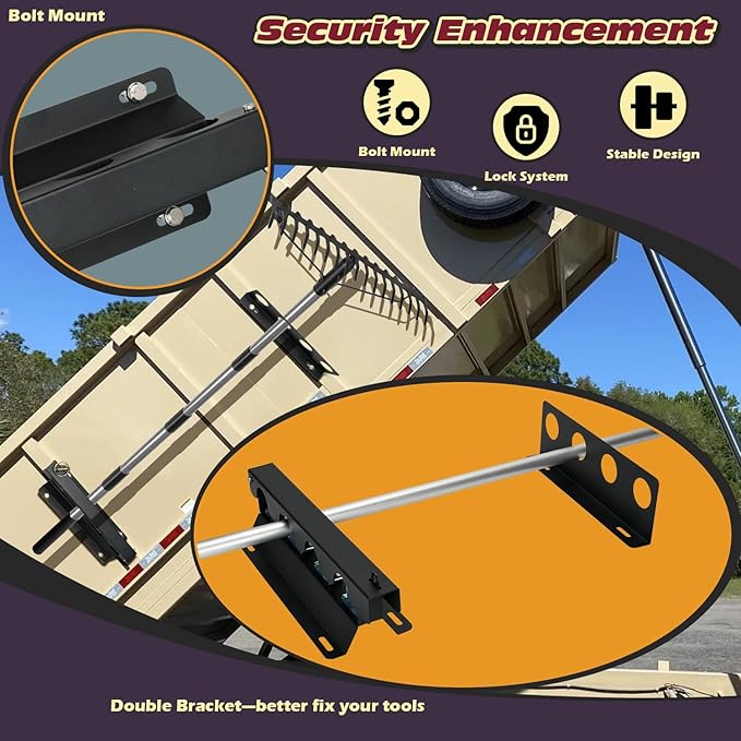 TOPOWN 4-Hole Heavy Duty Shovel Holder for Truck Bed with Double Fixation, Adjustable Landscape Tool Rack Truck Bed Mount for Shovels, Tool Holder for Rakes, Garden Tools, Farm Tools (Bed & Box Mount)