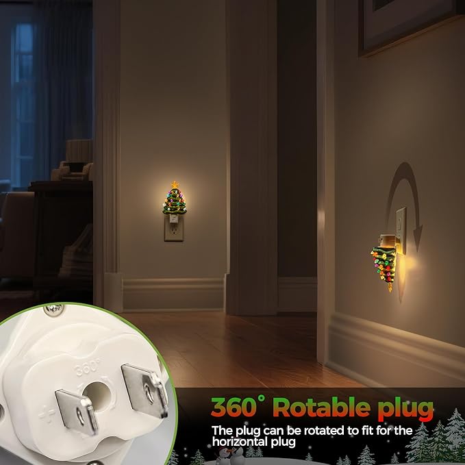 DORESshop Christmas Tree Night Light, 3000K Night Lights Plug into Wall, Cute & Funny Ceramic Christmas Decor Night Light for Kids, Plug in Nightlight with 360° Rotatable, Holiday Party Decor, 1 pack