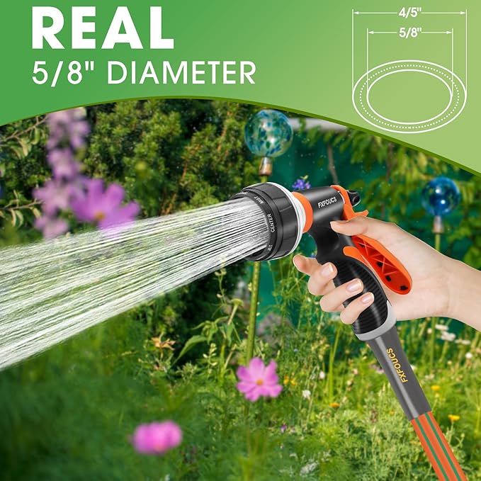 Heavy Duty Garden Hose – 5/8 Inch Flexible, Lightweight Hybrid Hose with 600 PSI Burst Pressure, Swivel Handle, and Durable Copper Male/Female Fittings (Orange with hose sprayer, 100FT)