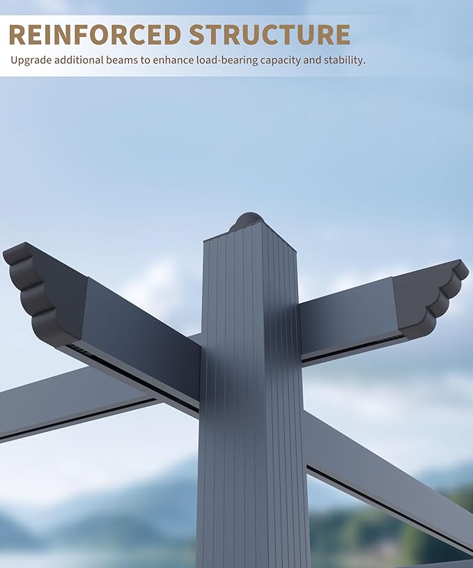 Garvee 10x10 Ft Outdoor Pergola Metal Gazebo with Retractable Canopy for Patio Backyard Deck Porch Grape Trellis(Gray)