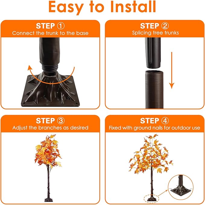 2 Pack 4FT Artificial Lighted Maple Tree, Fall Decorations for Home with Timer, 100 LED Prelit Fall Decor Maple Tree with Warm White Light for Indoor Outdoor Harvest Halloween Thanksgiving Day, Orange