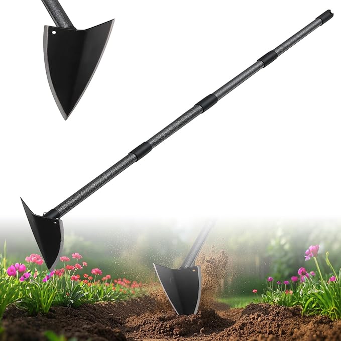 Hoe Garden Tool,Triangle Gardening Hoe with Sharp Blade for Digging,Weeding,Cutting and Loosing Soil,72 Inch Adjustable Length Metal Handle…