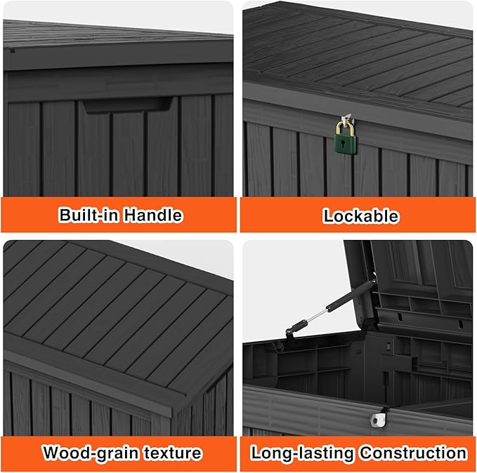 EasyUp 152 Gallon Deck Box Waterproof, UV Resistant Resin Outdoor Storage Box with Hydraulic Rod, Lockable Design and Enhanced Durability for Patio, Garden, and Poolside Use