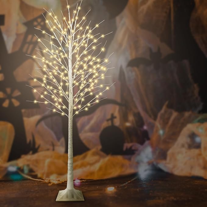 8FT Lighted Birch Tree with 210 LED Warm White and Multicolor Lights, 8 Modes, Timer Remote Faux Light Up Twig Christmas Tree for Indoor Outdoor Xmas Holiday Party Garden Decoration (2 Pack)