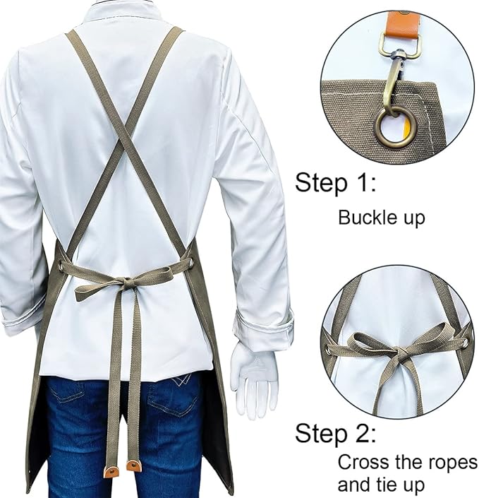 Apron for Men Women with Pockets Cotton Canvas Cross Back Heavy Duty Adjustable Work Apron