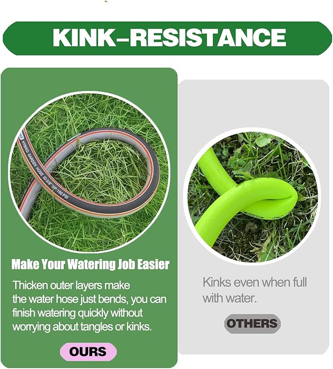 Garden Hose 75 ft 5/8,Rubber Water Hose Heavy Duty, Hybrid Durable Flexible Hose,No Kink Hose for Outdoor Yard Lawn with Sprayer Nozzle and 3/4''Brass Solid Fittings