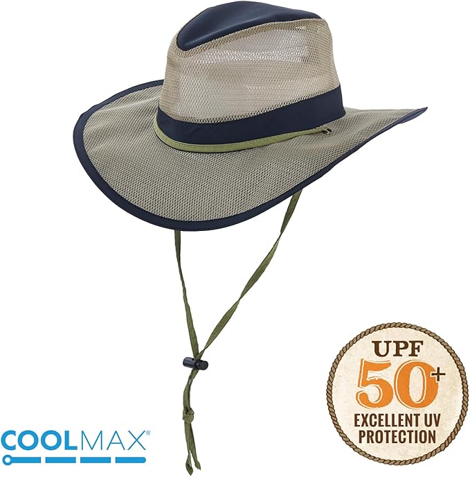 Mesh Crown Safari Men's Sun Hat, 3" Brim, Adjustable Chin Cord, UPF (SPF) 50+ Sunhat Protection