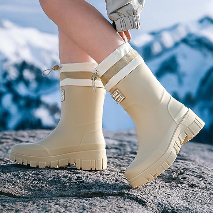 Nutropa Waterproof Mid Calf Women Rain Boots Lightweight Comfortable Wide Calf Garden Shoes