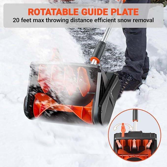 VOLTASK 24V 13-inch Cordless Snow Shovel with Directional Plate, Battery & Quick Charger Included