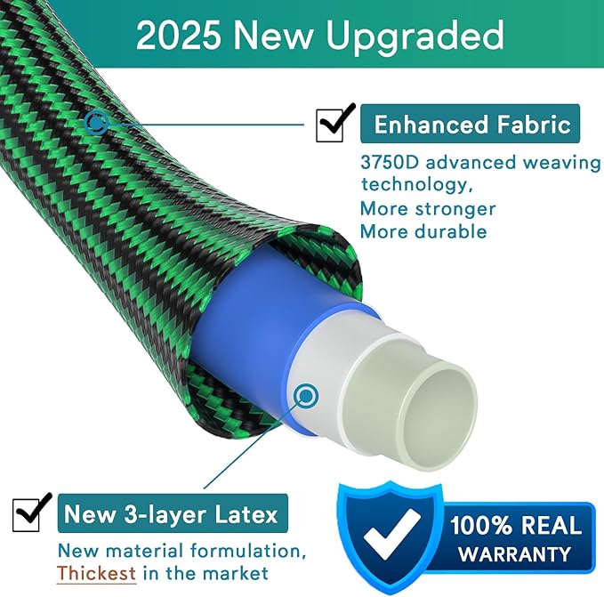 100 FT Expandable Garden Hose, 2025 New Flexible Water Hose 100FT with Leakproof Solid Brass Fittings, Reinforced Extra Strong Outer Fabric & Durable 3-layer Latex Core, Ultra Lightweight, No Kink