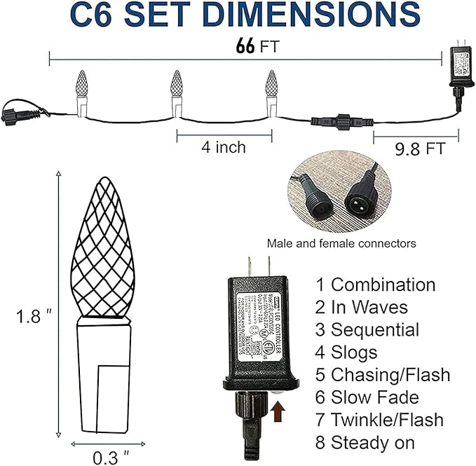 TW SHINE C6 Christmas String Lights, 200 LED 66 FT Christmas Lights Outdoor with 8 Modes Timer, Waterproof Connectable for Indoor Yard Xmas Tree House Christmas Decorations (Multi-Colored)