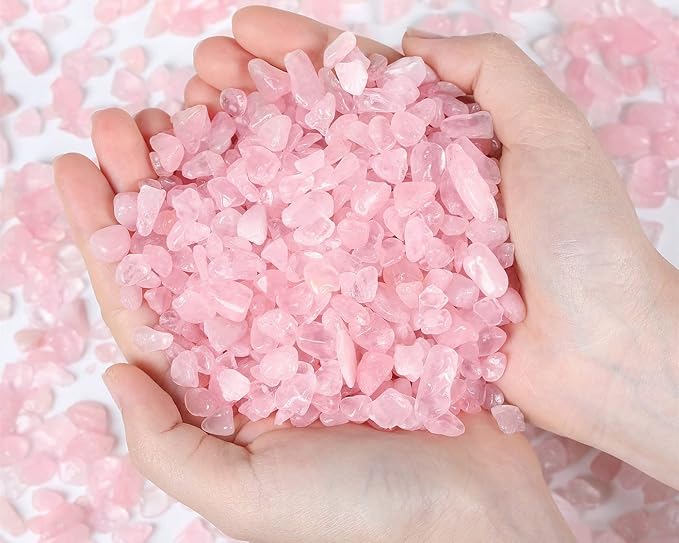 Rose Quartz Crystal Gravel Polished Rocks Chips Crushed Stones Healing Bulk Natural Tumbled Gem Home Decoration Pebbles Aquarium Tank Plants Landscape Vase Filler Bottom Ornament 0.9lb 14.1 OZ