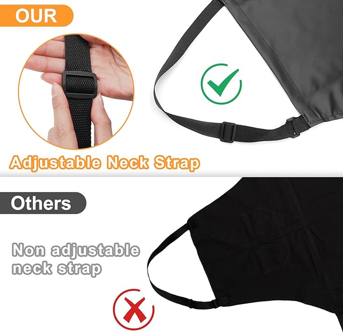 Gotega 3 Pack Waterproof Rubber Vinyl Apron Adjustable Bib Apron - Cooking Kitchen Apron for Women Men Chef Heavy Duty Work Apron for Dishwashing Lab Butcher Black