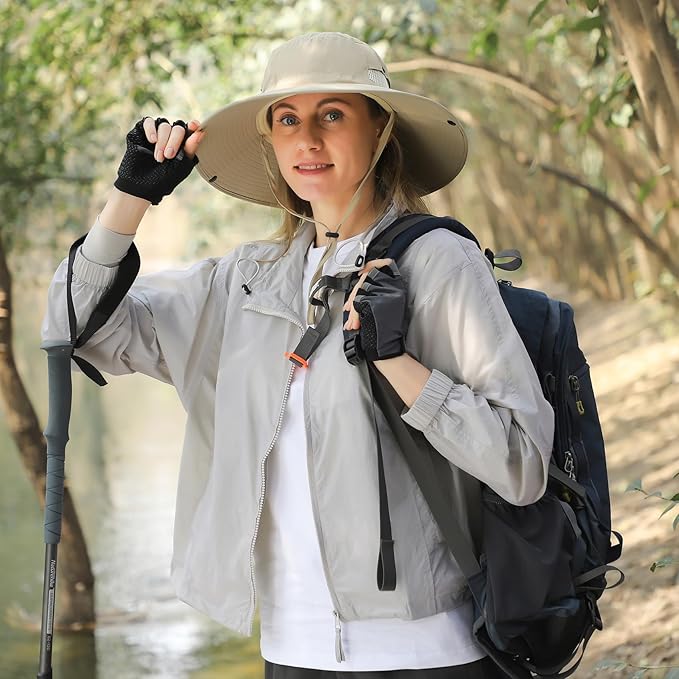 Wide Brim Sun Hat for Men Women UV Protection Ventilated Outdoor Bucket Fishing Hats Packable for Safari Hiking