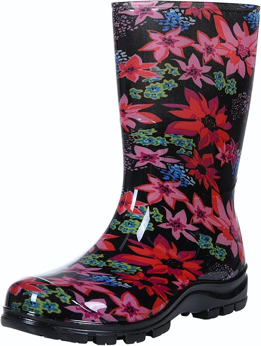 Asgard Women's Mid Calf Rain Boots Printed Waterproof Rubber Boots Short Garden Shose