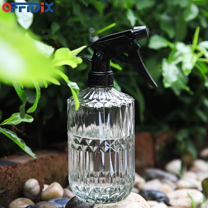 OFFIDIX Glass Spray Bottle,Plant Mister,Pressure Watering Can,Water Spray Bottle with Adjustable Nozzle,0.43L/15.17oz Handheld Spray Bottles for Outdoor Indoor Garden,Cleaning Solutions