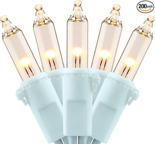 YULETIME 100 Count Clear Warm White Christmas Lights, 33 Feet White Wire UL Certified Incandescent-Like LED Mini String Lights