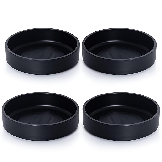 Phoenix Vine 6 Inch Plastic Plant Saucer Water Drip Tray, Heavy Sturdy Round Plant Drainage Tray for Indoors Outdoor, Set of 4, Matte Black, 21-TY-6B-4