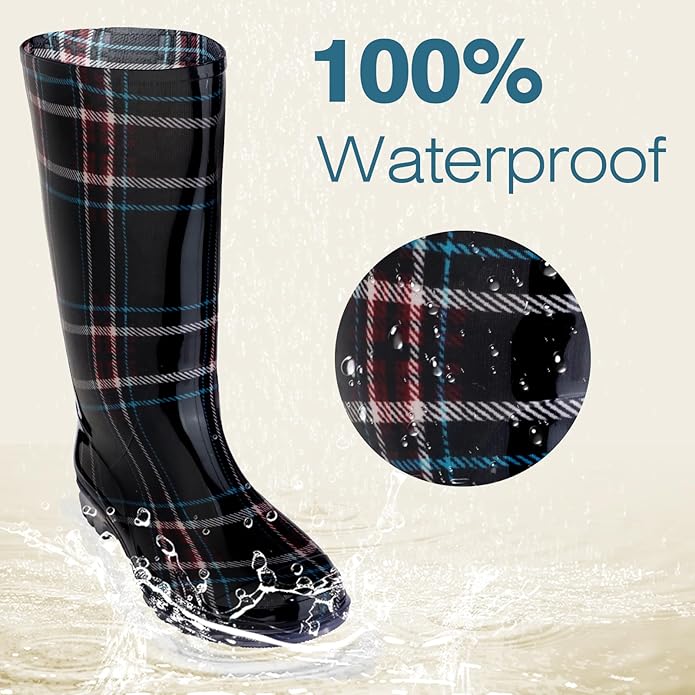 DaeRainy Tall Rain Boots for Women, Knee High Waterproof Slip On Garden Boots