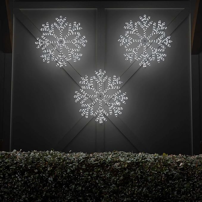 Wintergreen Lighting 24" LED Snowflake Light Christmas Decorations Outdoor, 40 Point Cool White Rope Light