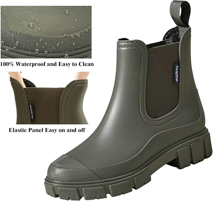 Short Rain Boots Women Waterproof Ankle Rainboots Fashion Chelsea Boots Non-Slip Garden Shoes for Outdoor Work Booties