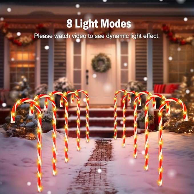 Brightown 35" Candy Cane Lights Outdoor Pathway, 2 Sets Total 20 Jumbo Candy Cane Pathway Lights, 8 Modes Outdoor Candy Cane Decorations Christmas Pathway Lights Yard Lawn Driveway Walkway Sidewalk