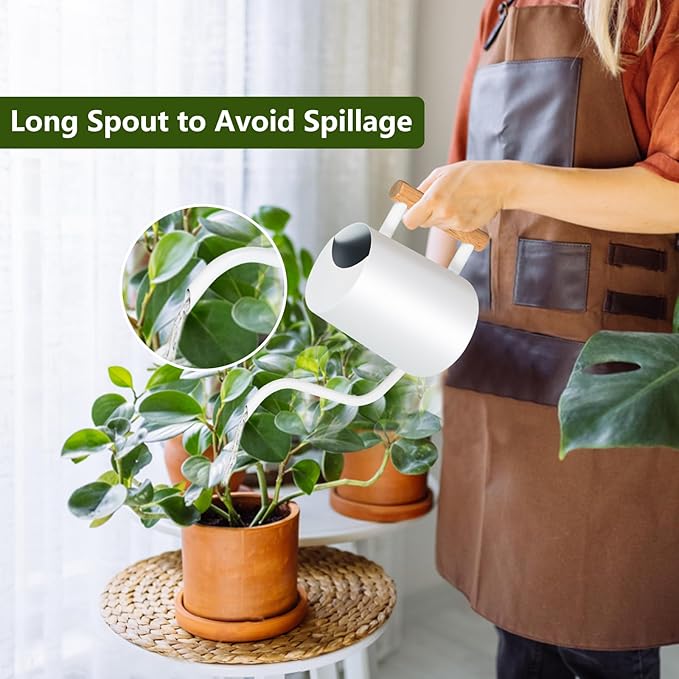 Watering Can Indoor Plants, 35oz Small Stainless Steel Metal Watering Can Modern Decorative Watering Pot with Long Spout for Indoor House Plant Bonsai Outdoor Garden Flowers -White