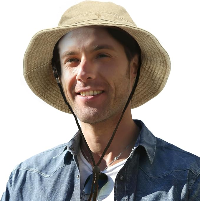 Men's Bucket Hat Camo Outdoor Sun Protection, Breathable Quick-Dry Fishing Gardening Hiking Hat ,UPF50+ Cotton Wide Brim