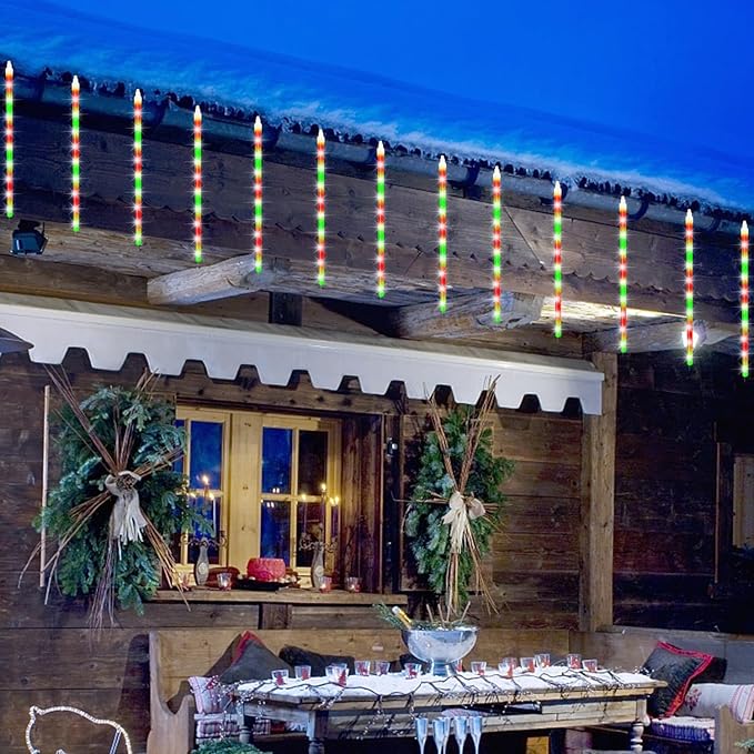 Meteor Outdoor Icicle Lights - 12 Inch, 288 LED, Snow Falling, Connectable, Red & Green, Xmas Wedding Party Tree Decor