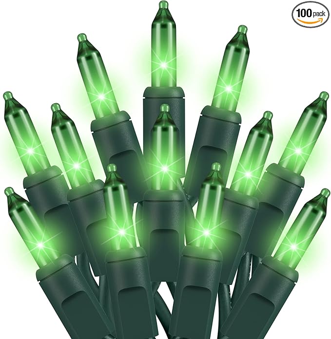 Green Christmas Lights St Patricks Day Decorations 100 Count Incandescent Light UL Certified Connectable Christmas Tree Lights for Indoor Outdoor Xmas, Wedding, Party, Home Decorations